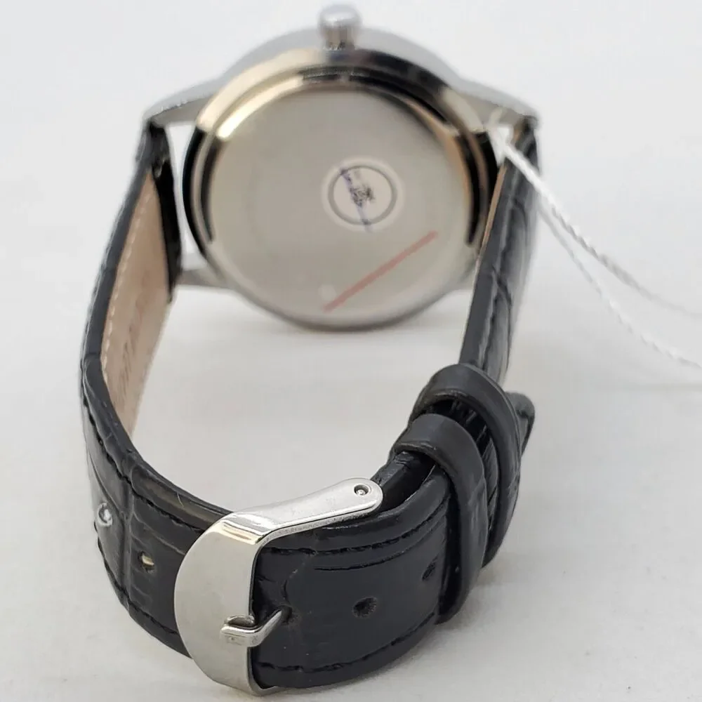 40MM Men's‎ Watch Black Dial Gray Case Black Leather Bands Roman Numerals Date